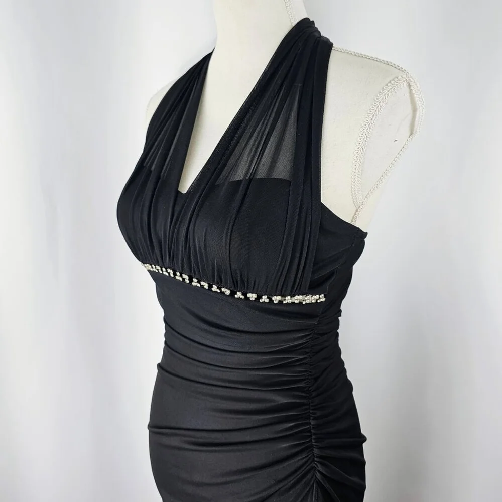 Betsy & Adam Women's Vintage Y2K Black Rhinestone Halter Bodycon Dress Size 4 - Picture 4 of 14